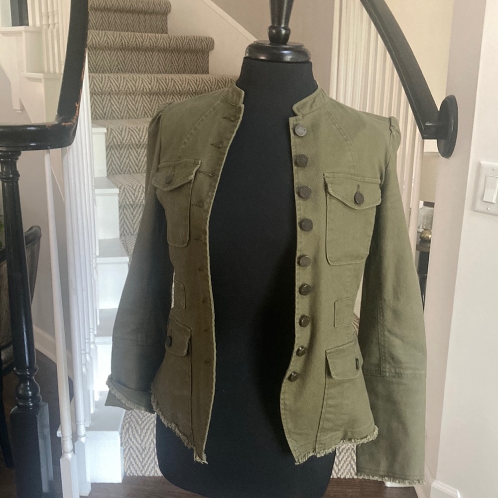 William Rast Olive Green Slightly Distressed Military Jacket